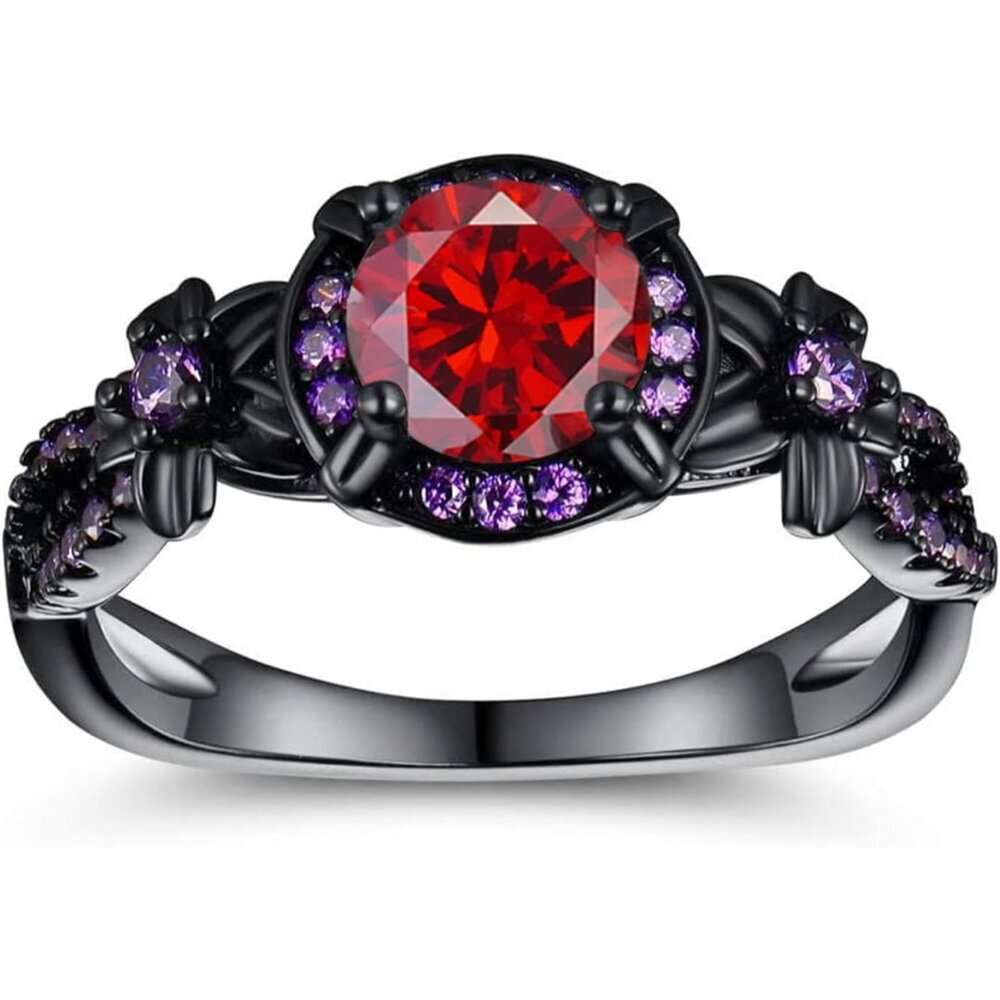 Luxurious Black Gold Plated Ring with Created Garnet - Perfect for Engagements